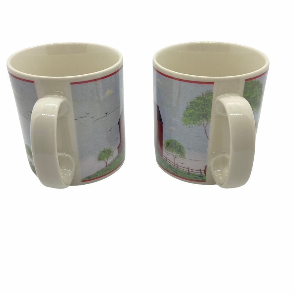 Coffee Mugs Cups by Sakura Set of 2 Vintage Warren Kimble 1998 BARNS Folk Art - Picture 3 of 13